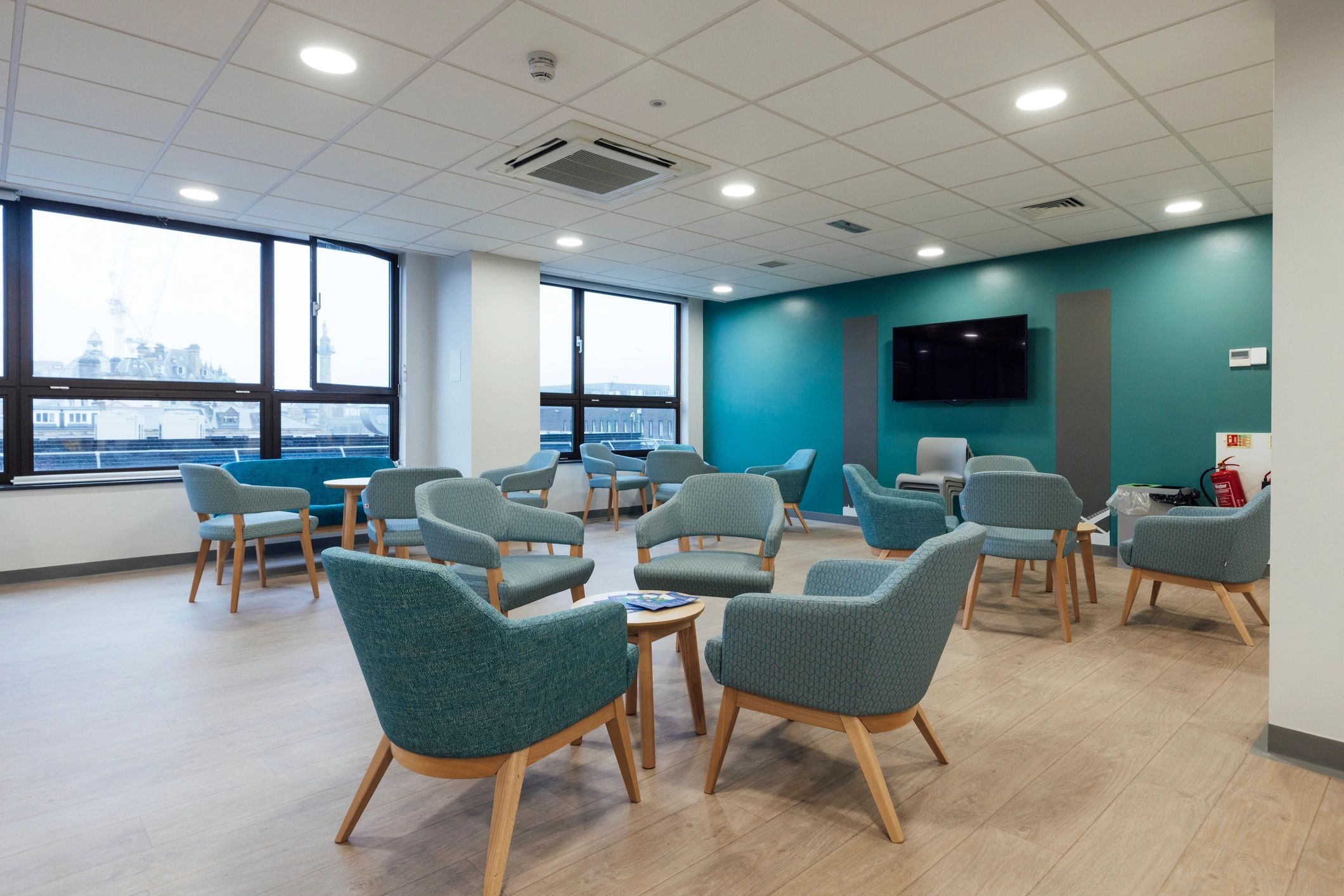 Modern clinic waiting room with seating